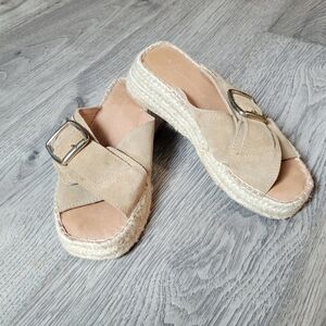 Anthropologie Espadrille Criss-Cross Slide Sandals in Tan